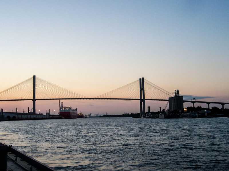 Savannah Georgia bridge at sunset