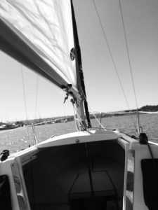Black and white photo of sailing in San Diego